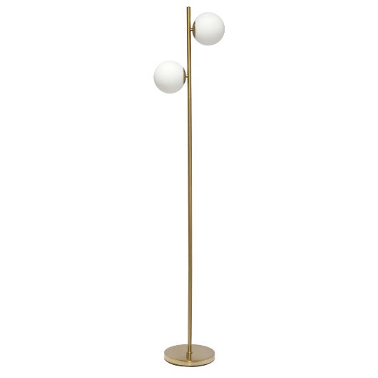 Picture of Simple Designs Tree Floor Lamp With Dual White Glass Globe Shades, 66inH, White Shades/Gold Base