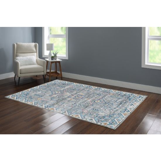 Picture of Linon Washable Indoor Rug, Lucien, 5ft x 7ft, Gray/Green