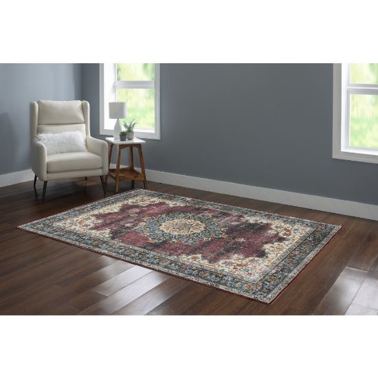 Picture of Linon Washable Indoor Rug, Crispin, 5ft x 7ft, Ivory/Burgundy