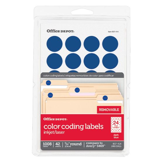 Picture of Office Depot Brand Removable Round Color-Coding Labels, OD98790, 3/4in, Dark Blue, Pack Of 1,008