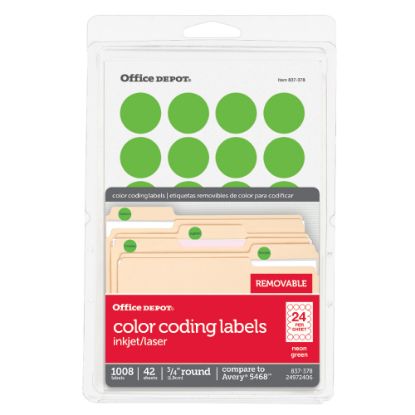 Picture of Office Depot Brand Removable Round Color-Coding Labels, OD98787, 3/4in, Green Neon, Pack Of 1,008