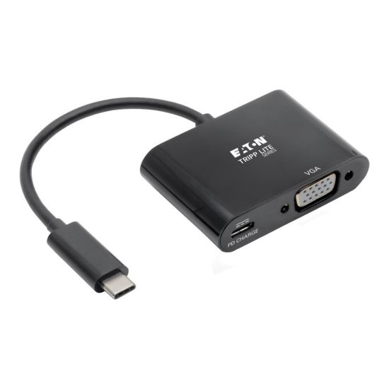 Picture of Eaton Tripp Lite Series USB-C to VGA Adapter w/PD Charging - USB 3.1 Gen 1, 1920 x 1080 (1080p), Thunderbolt 3, Black, USB Type C to VGA - Docking station - USB-C 3.1 / Thunderbolt 3 - VGA