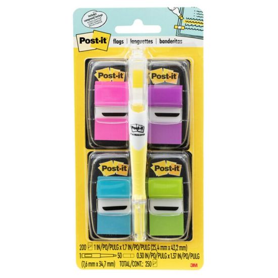 Picture of Post-it Flags, 4 Dispensers, 50 Flags/Dispenser, Assorted Bright Colors, Back to School Supplies for Students, Flags for Textbooks and Notebooks