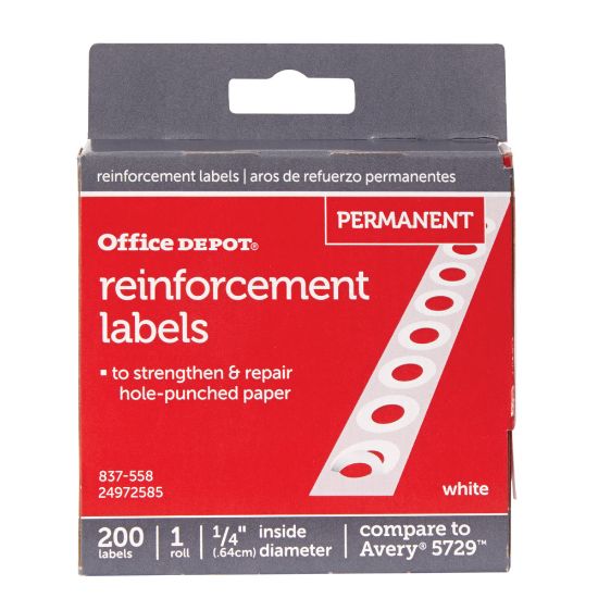 Picture of Office Depot Brand Permanent Self-Adhesive Reinforcement Labels, 1/4in Diameter, White, Pack Of 200