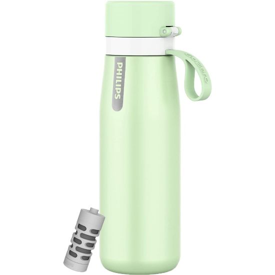 Picture of Philips GoZero Everyday Insulated Stainless-Steel Water Bottle With Filter, 18.6 Oz, Green