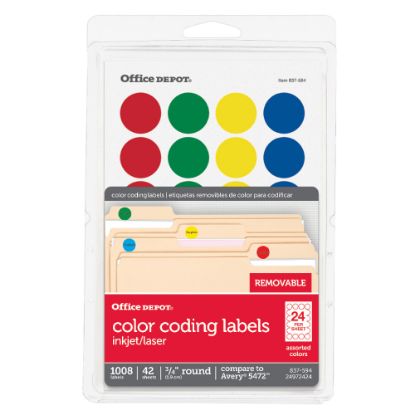 Picture of Office Depot Brand Removable Round Color-Coding Labels, OD98785, 3/4in, Assorted Colors, Pack Of 1,008