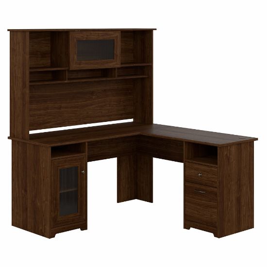 Picture of Bush Furniture Cabot 60inW L-Shaped Computer Desk With Hutch, Modern Walnut, Standard Delivery