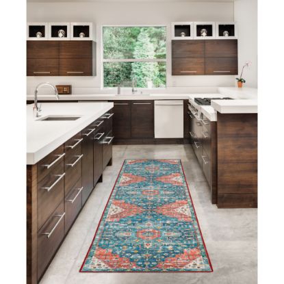 Picture of Linon Washable Indoor Rug, Julian, 2ft x 8ft, Teal/Rust