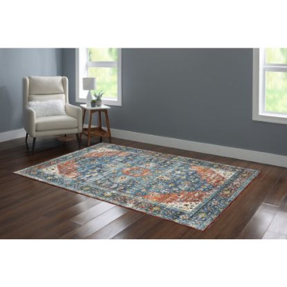 Picture of Linon Washable Indoor Rug, Julian, 5ft x 7ft, Teal/Rust