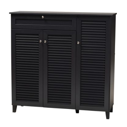 Picture of Baxton Studio Coolidge Finished 11-Shelf Wood Shoe Storage Cabinet With Drawer, Dark Gray