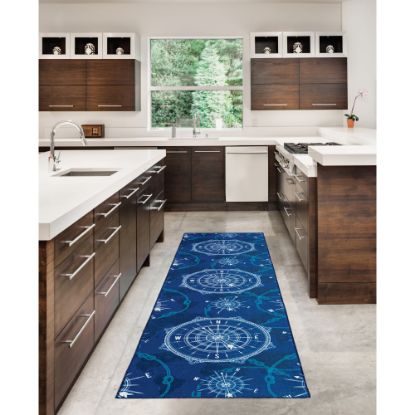 Picture of Linon Washable Indoor Rug, Soleil, 2ft x 8ft, Blue/Ivory