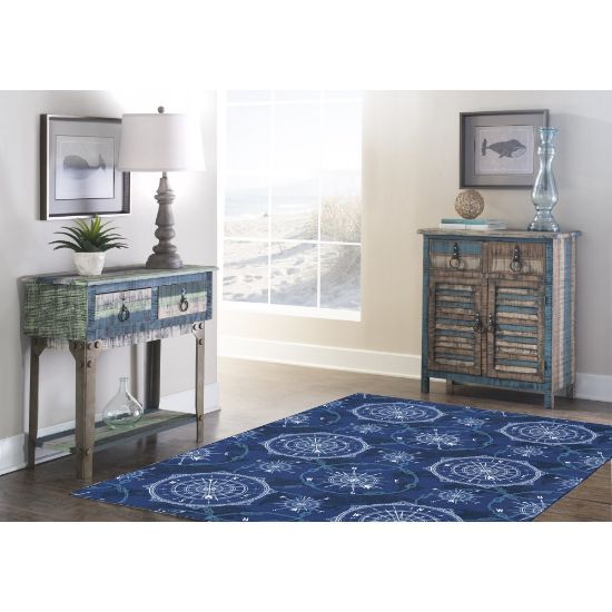 Picture of Linon Washable Indoor Rug, Soleil, 5ft x 7ft, Blue/Ivory