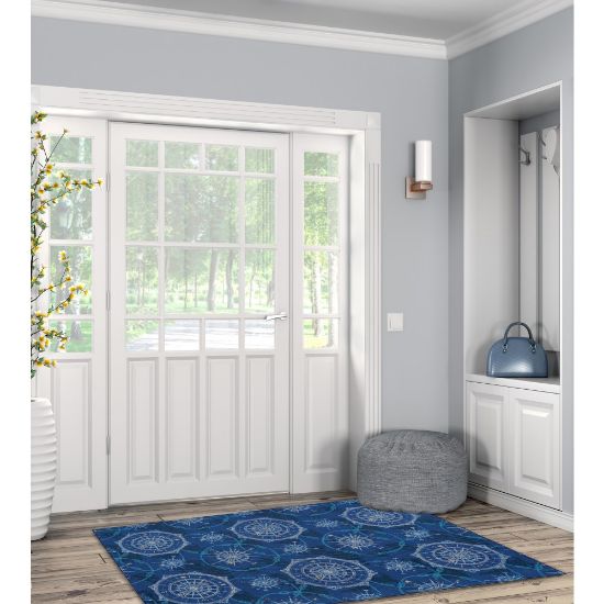 Picture of Linon Washable Indoor Rug, Soleil, 3ft x 5ft, Blue/Ivory