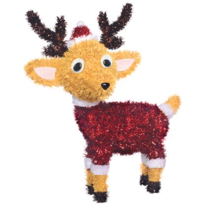 Picture of Amscan Christmas Deluxe 3D Tinsel Reindeer With Santa Hat, 13-1/2inH x 11-1/2inW x 5inD, Red