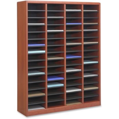 Picture of Safco E-Z Stor Light Wood Literature Organizers - 750 x Sheet - 60 Compartment(s) - Compartment Size 3in x 9in x 11in - 52.3in Height x 40in Width x 11.8in Depth - 80% Recycled - Cherry - Fiberboard, Hardboard, Wood - 1 / Each