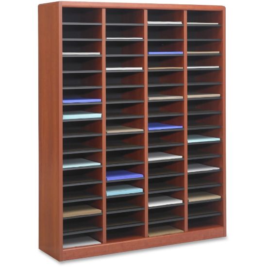 Picture of Safco E-Z Stor Light Wood Literature Organizers - 750 x Sheet - 60 Compartment(s) - Compartment Size 3in x 9in x 11in - 52.3in Height x 40in Width x 11.8in Depth - 80% Recycled - Cherry - Fiberboard, Hardboard, Wood - 1 / Each