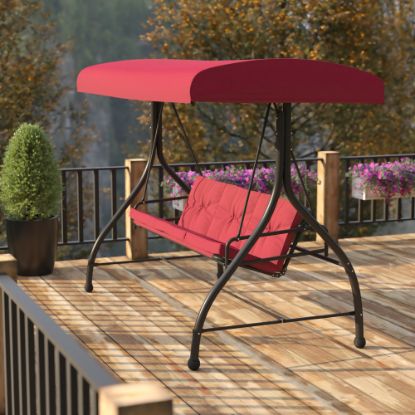 Picture of Flash Furniture Tellis 3-Seat Outdoor Steel Converting Patio Swing/Bed, Maroon/Black