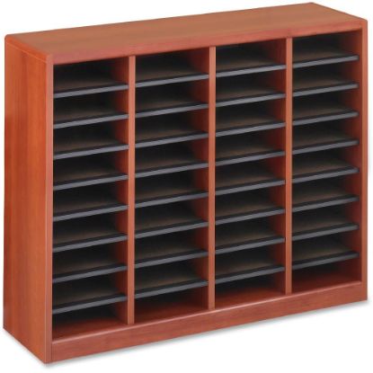 Picture of Safco E-Z Stor Light Wood Literature Organizers - 750 x Sheet - 36 Compartment(s) - Compartment Size 3in x 9in x 11in - 32.5in Height x 40in Width x 11.8in Depth - 80% - Cherry - Fiberboard, Hardboard, Wood - 1 / Each