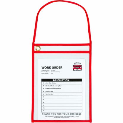 Picture of C-Line Hanging Strap Shop Ticket Holder - Support 9in x 12in Media - 15 / Box - Red, Clear