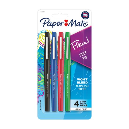 Picture of Paper Mate Flair Porous-Point Pens, Medium Point, 0.7 mm, Assorted Ink Colors, Pack Of 4 Pens