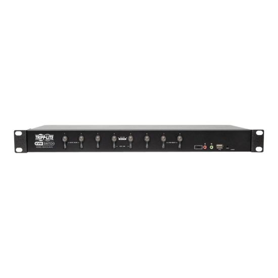 Picture of Tripp Lite 8-Port DVI/USB KVM Switch with Audio and USB 2.0 Peripheral Sharing, 1U Rack-Mount, Single-Link, 1920 x 1200 (1080p) - KVM / audio / USB switch - 8 x KVM / audio / USB - 1 local user - rack-mountable - AC 100 - 240 V - TAA Compliant