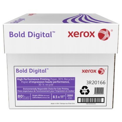 Picture of Xerox Bold Digital Printing Paper, Letter Size (8 1/2in x 11in), 2000 Sheets Total, 98 (U.S.) Brightness, 80 Lb Cover (216 gsm), 30% Recycled, FSCCertified, 250 Sheets Per Ream, Case Of 8 Reams