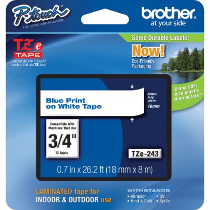 Picture of Brother TZe-243 Blue-On-White Tape, 0.75in x 26.2ft