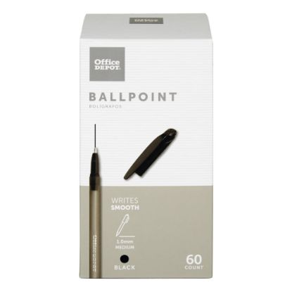 Picture of Office Depot Brand Ballpoint Stick Pens, Medium Point, 1.0 mm, Black Barrel, Black Ink, Pack Of 60 Pens