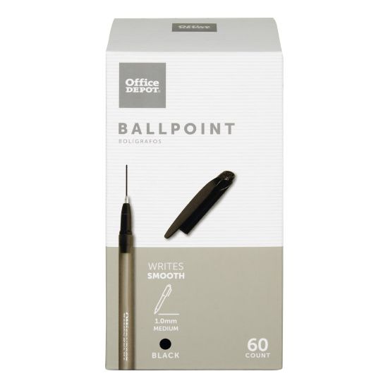 Picture of Office Depot Brand Ballpoint Stick Pens, Medium Point, 1.0 mm, Black Barrel, Black Ink, Pack Of 60 Pens