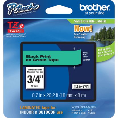 Picture of Brother TZe-741 Black-On-Green Tape, 0.75in x 26.2ft