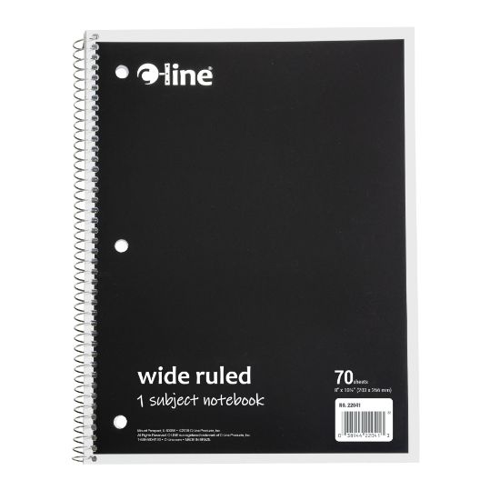 Picture of C-Line Wide Rule Spiral Notebooks, 8in x 10-1/2in, 1 Subject, 70 Sheets, Black, Case Of 24 Notebooks