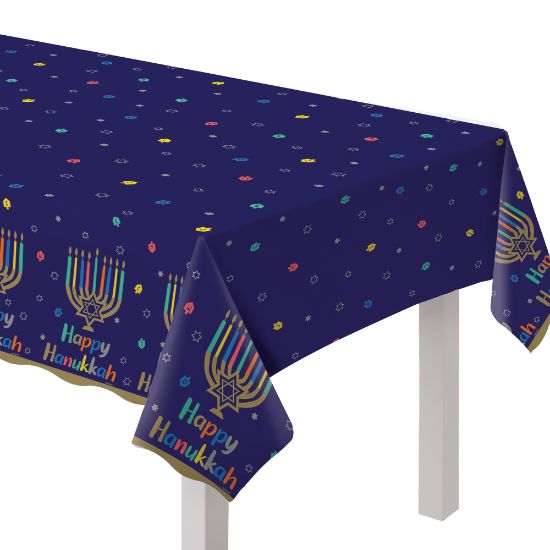 Picture of Amscan Hanukkah Joy Plastic Table Covers, 54in x 102in, Blue, Pack Of 3 Table Covers