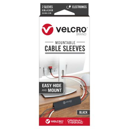 Picture of VELCRO Brand Mountable Cable Sleeves, 8in x 4-3/4in, Black, Pack Of 2 Sleeves, VEL-30795-USA