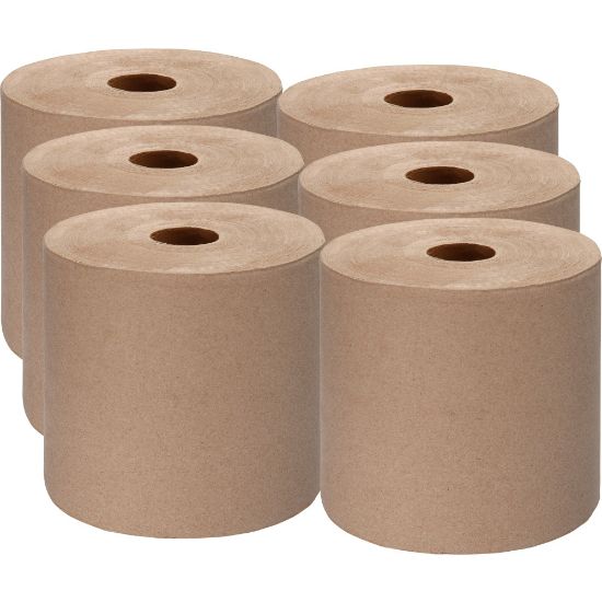 Picture of Genuine Joe Embossed Hardwound 1-Ply Paper Towels, Kraft, Pack Of 6 Rolls