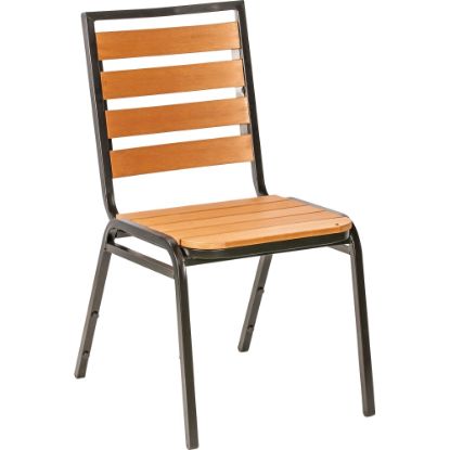 Picture of Lorell Faux Wood Outdoor Chairs, Teak/Black, Set Of 4 Chairs