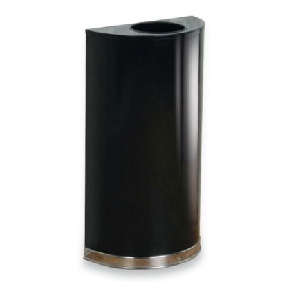 Picture of United Receptacle 30% Recycled Half Round Open-Top Steel Receptacle, 12 Gallons, 32in x 18in x 9in, Black/Chrome