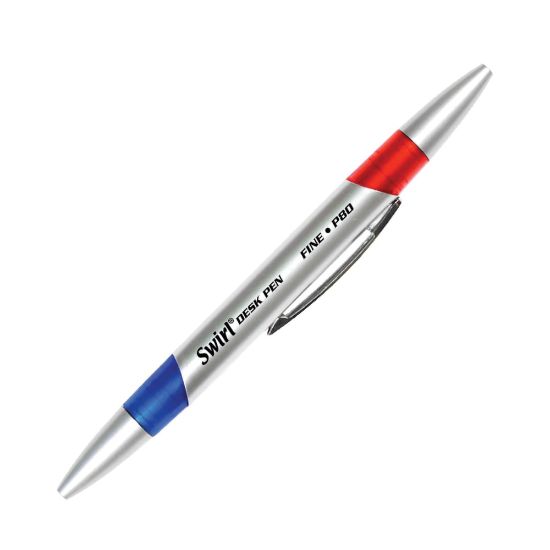 Picture of J.R. Moon Pencil Co. Swirl Ink Dual-Color Ballpoint Pens, Medium Point, 0.7 mm, Silver Barrel, Blue/Red Ink, Pack Of 24