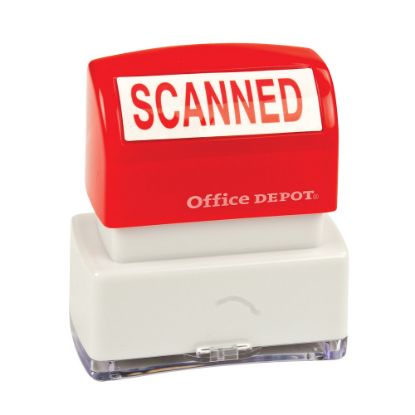 Picture of Office Depot Brand Pre-Inked Message Stamp, "Scanned", Red