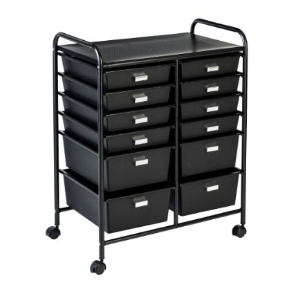 Picture of Honey Can Do Plastic 12-Drawer Rolling Storage And Craft Cart Organizer, 32in x 25in x 15in, Black