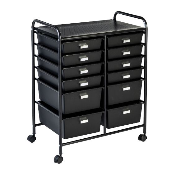 Picture of Honey Can Do Plastic 12-Drawer Rolling Storage And Craft Cart Organizer, 32in x 25in x 15in, Black