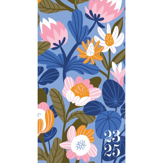 Picture of 2023-2025 Willow Creek Press Checkbook 2-Year Monthly Academic Pocket Planner, 6-1/2in x 3-1/2in, Blue Bloom, July 2023 To June 2025