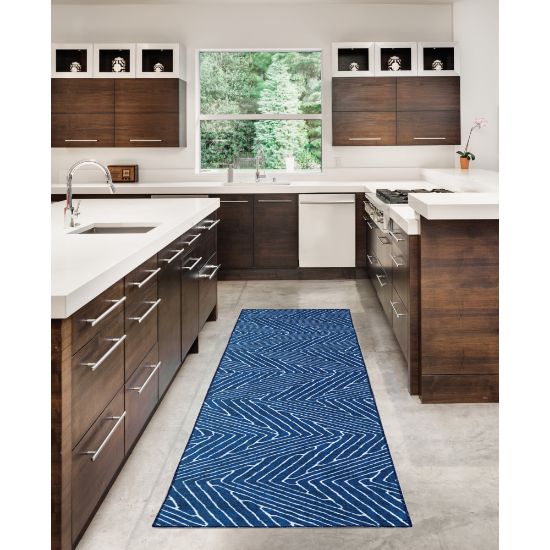 Picture of Linon Washable Indoor Rug, Shae, 2ft x 8ft, Blue/Ivory