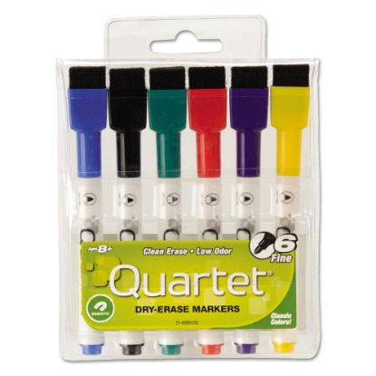 Picture of Quartet ReWritables Mini Dry-Erase Markers, Magnetic, Assorted Classic Colors, 6 Pack - Fine Marker Point - Black, Red, Green, Blue, Purple, Yellow - 6 / Set