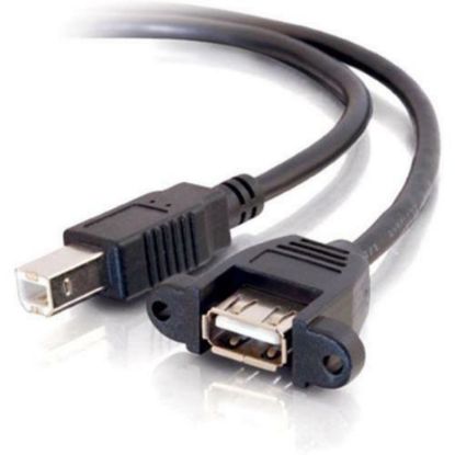 Picture of C2G 3ft Panel-Mount USB 2.0 A Female to B Male Cable - Type A Female USB - Type B Male USB - 3ft - Black