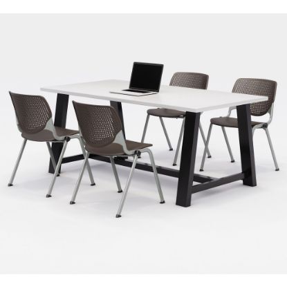 Picture of KFI Studios Midtown Table With 4 Stacking Chairs, Designer White/Brownstone