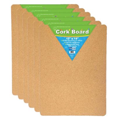 Picture of Flipside Cork Bulletin Boards, 18inH x 12inW x 1/2inD, Natural, Pack Of 6 Boards