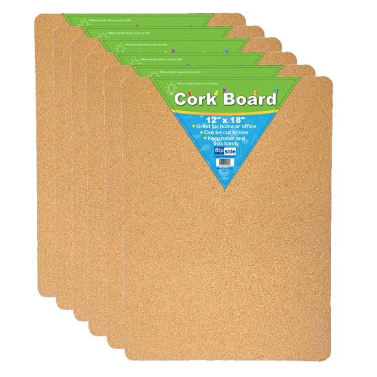 Picture of Flipside Cork Bulletin Boards, 18inH x 12inW x 1/2inD, Natural, Pack Of 6 Boards