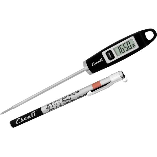 Picture of Escali Gourmet Digital Thermometer - Ergonomic Design, Pocket Clip, Comfortable - For Meat, Poultry, Beef, Lamb, Food - Silver, Black