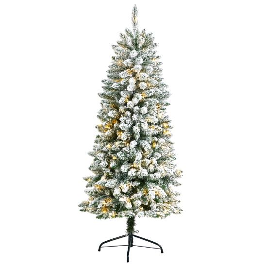 Picture of Nearly Natural Slim Flocked Montreal Fir Artificial Christmas Tree, 5ft