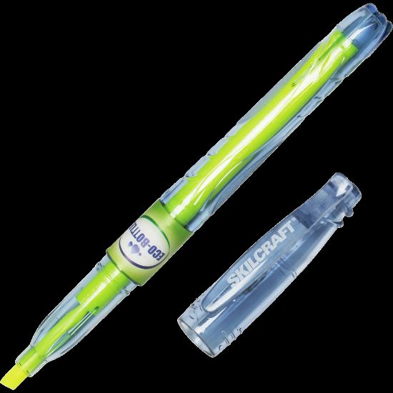 Picture of SKILCRAFT 100% Recycled Barrel Highlighters, Chisel Point, Fluorescent Yellow, Pack Of 12